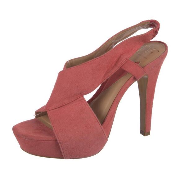 DVF Tangerine Pink Suede Strappy Platform Stiletto Heel Sandal Shoe Size 7 EUC - Picture 1 of 5